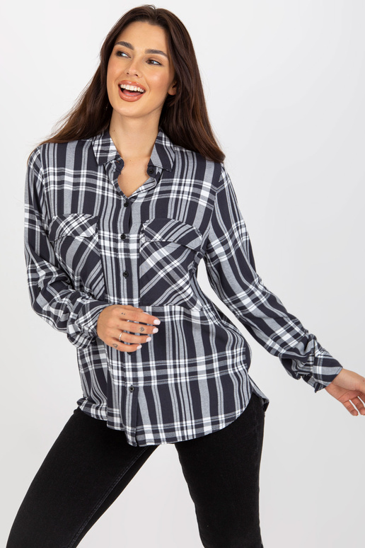 Tmavě šedá dámská kostkovaná košile s...