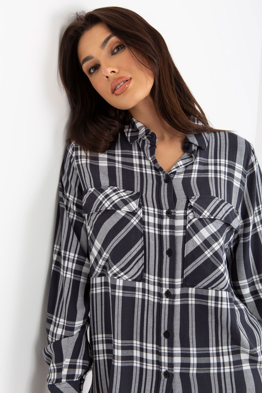 Tmavě šedá dámská kostkovaná košile s...
