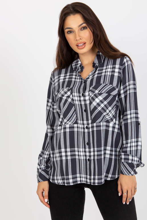 Tmavě šedá dámská kostkovaná košile s...