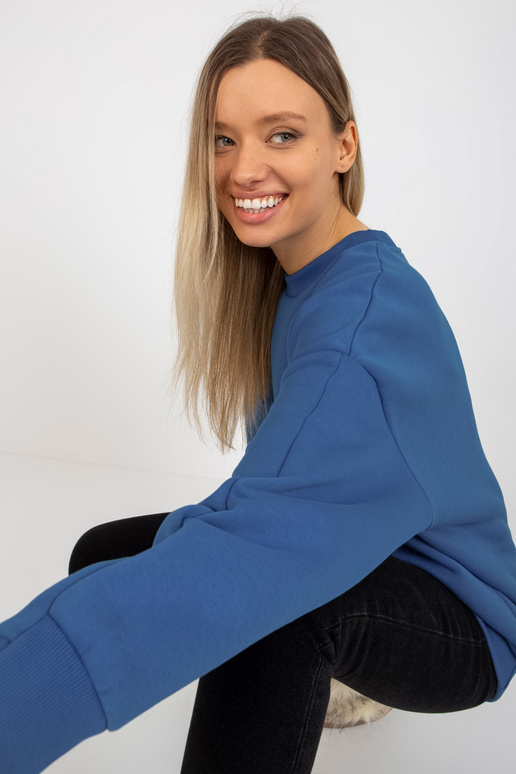 Tmavě modrá basic mikina s kulatým...