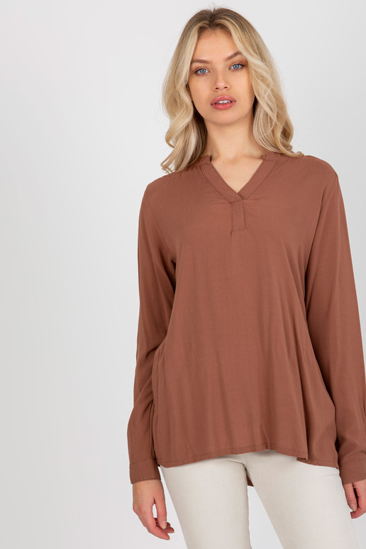 Hnědá volná halenka s výstřihem do V...