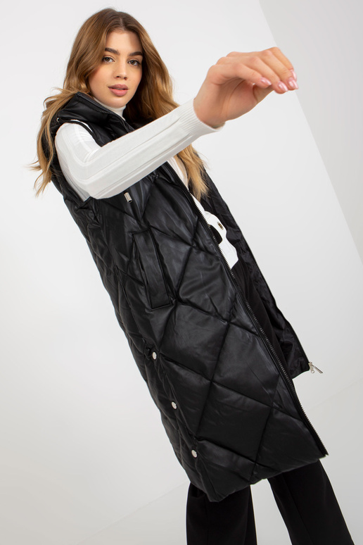 Černá Dlouhá Vesta z Ekokůže S Kapucí