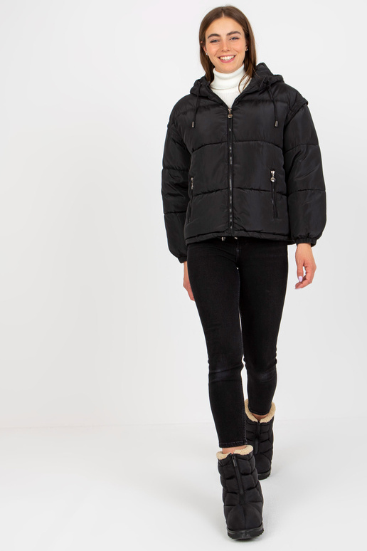 Černá prošívaná zimní bunda 2v1 s kapucí Černá prošívaná zimní bunda 2v1 s kapucí