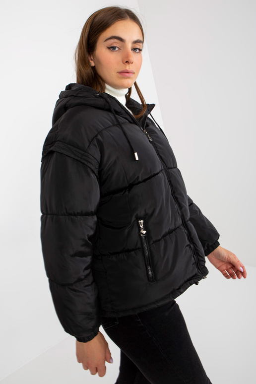 Černá prošívaná zimní bunda 2v1 s kapucí Černá prošívaná zimní bunda 2v1 s kapucí