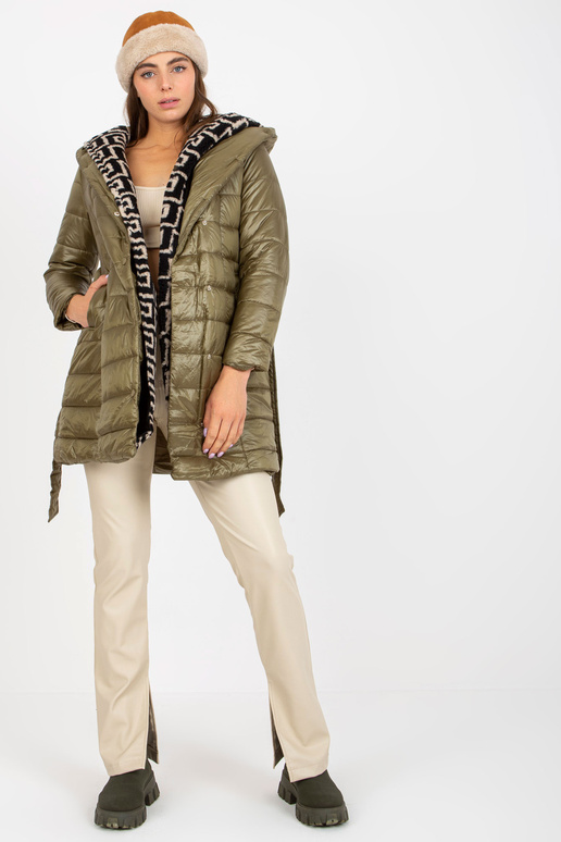 Khaki prošívaná přechodná bunda s... Khaki prošívaná přechodná bunda s...