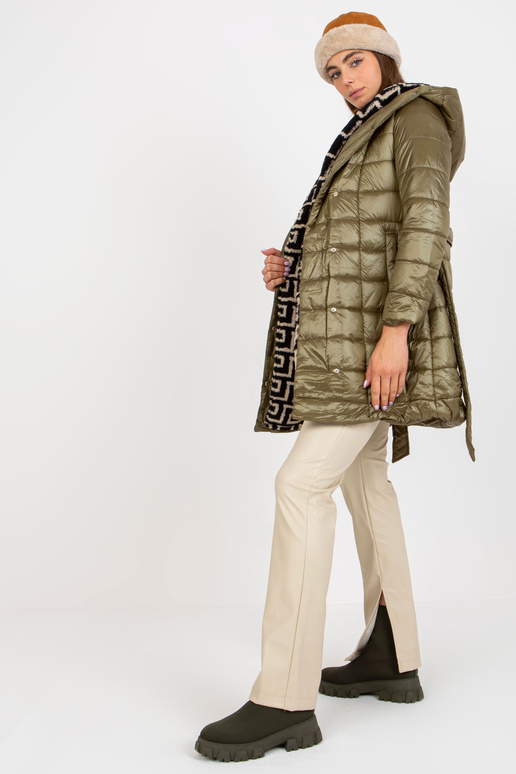 Khaki prošívaná přechodná bunda s... Khaki prošívaná přechodná bunda s...