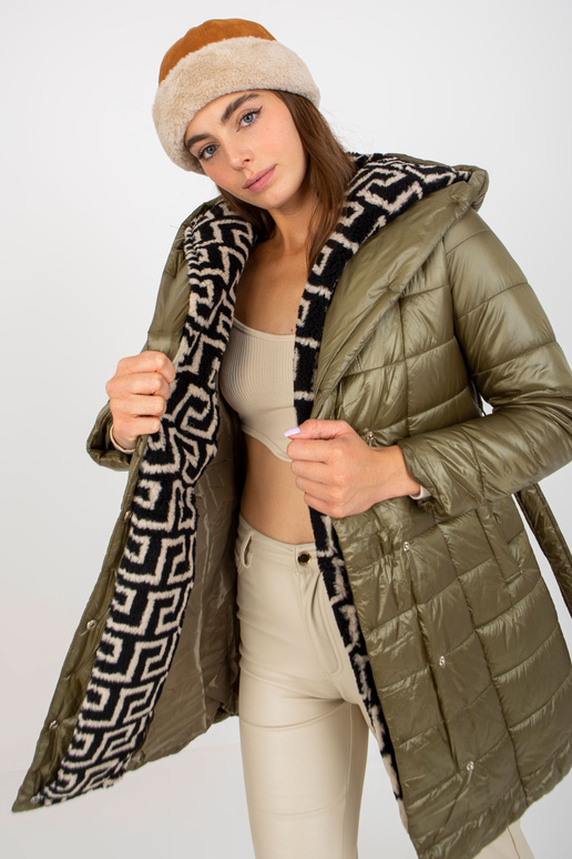 Khaki prošívaná přechodná bunda s... Khaki prošívaná přechodná bunda s...