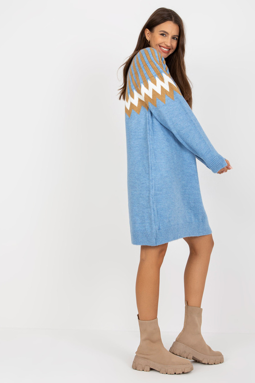 Modré pletené šaty s geometrickým...