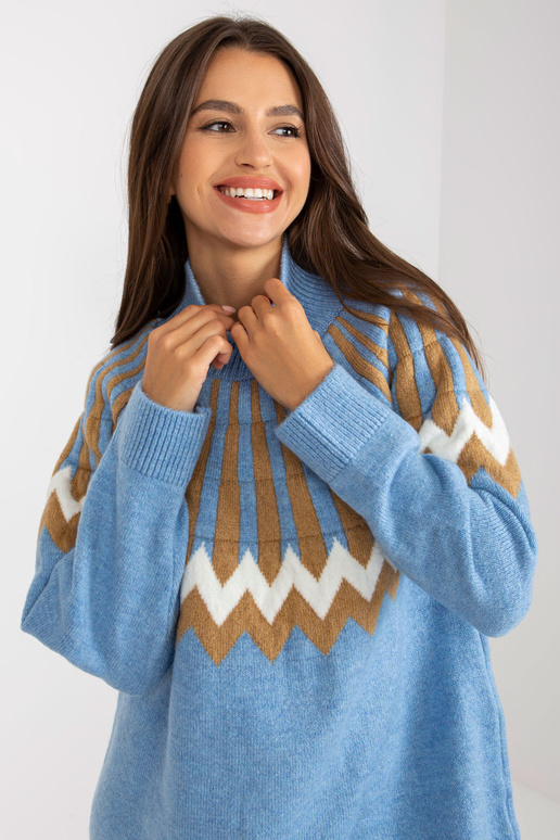 Modré pletené šaty s geometrickým...