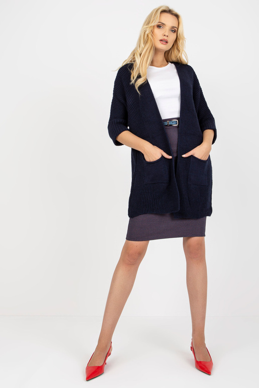 Granatowy luźny kardigan z rękawem...