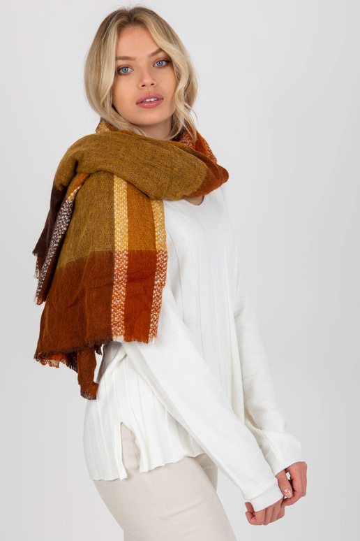 Hnědožlutý velký kostkovaný šátek s...