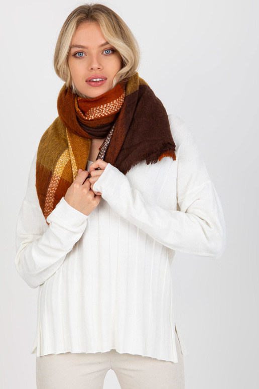 Hnědožlutý velký kostkovaný šátek s...