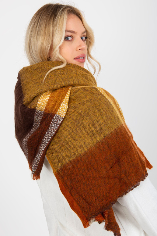 Hnědožlutý velký kostkovaný šátek s...