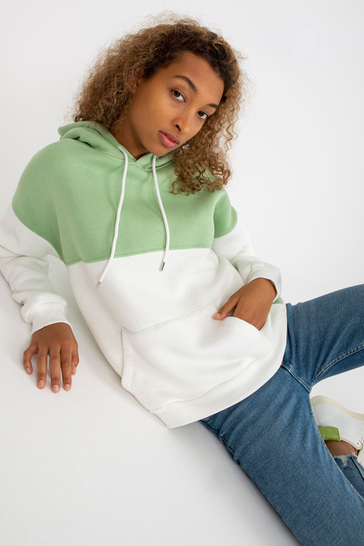 Zelená a ecru mikina basic s kapucí...