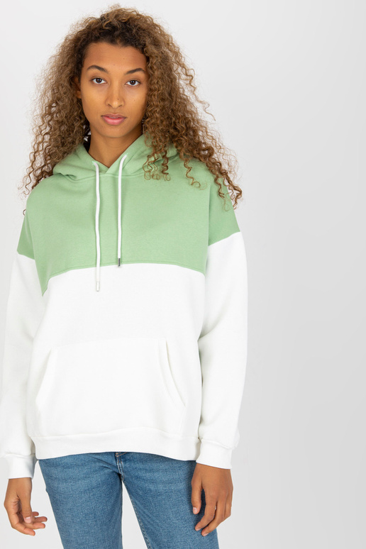 Zelená a ecru mikina basic s kapucí...