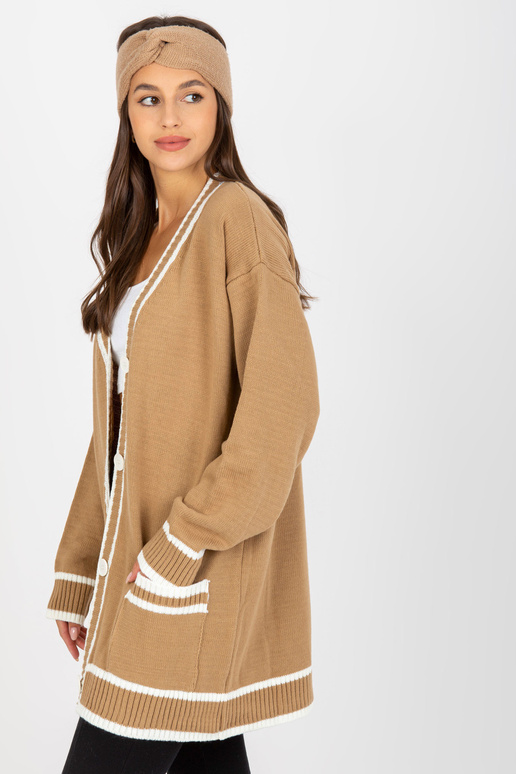 Tmavě béžový kardigan se zapínáním na...