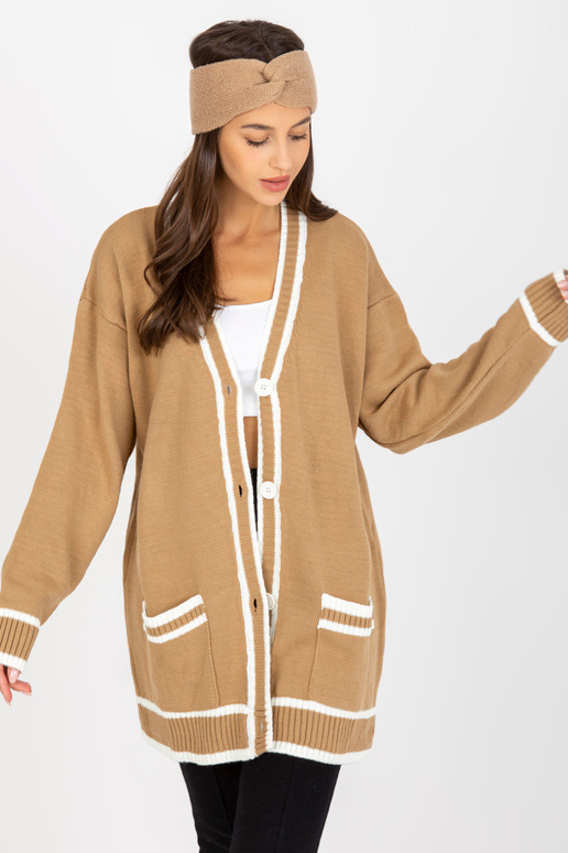 Tmavě béžový kardigan se zapínáním na...