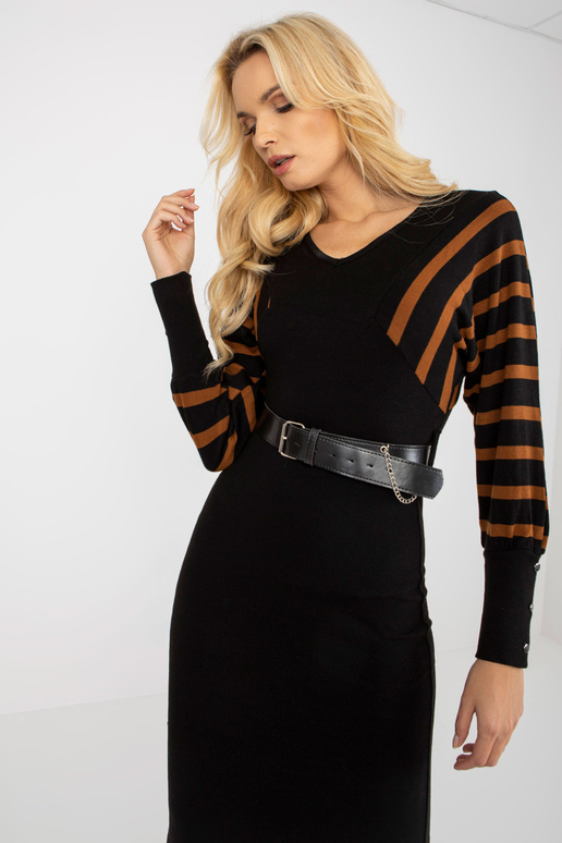 Schwarz-Braunes Midikleid mit...