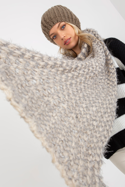 Béžová a šedá dámská pletená šála