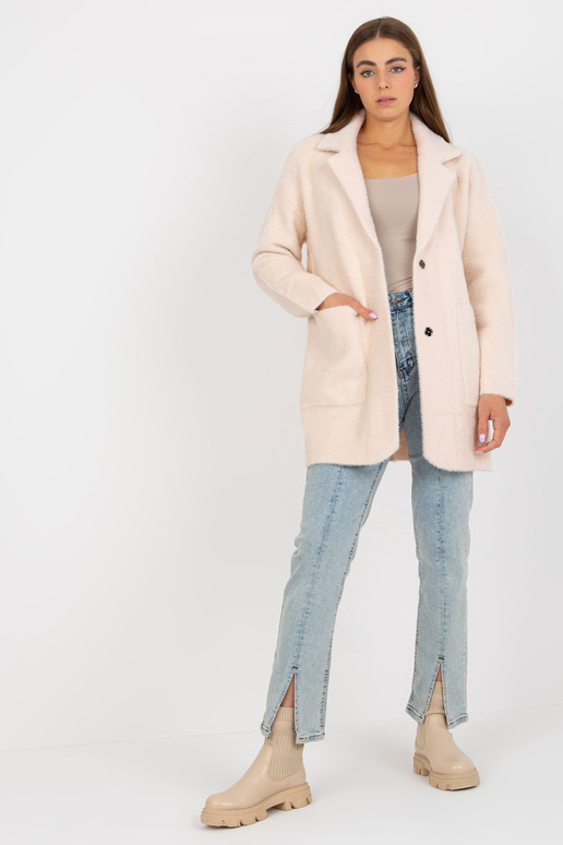 Světle růžový volný kabát z alpaky s...