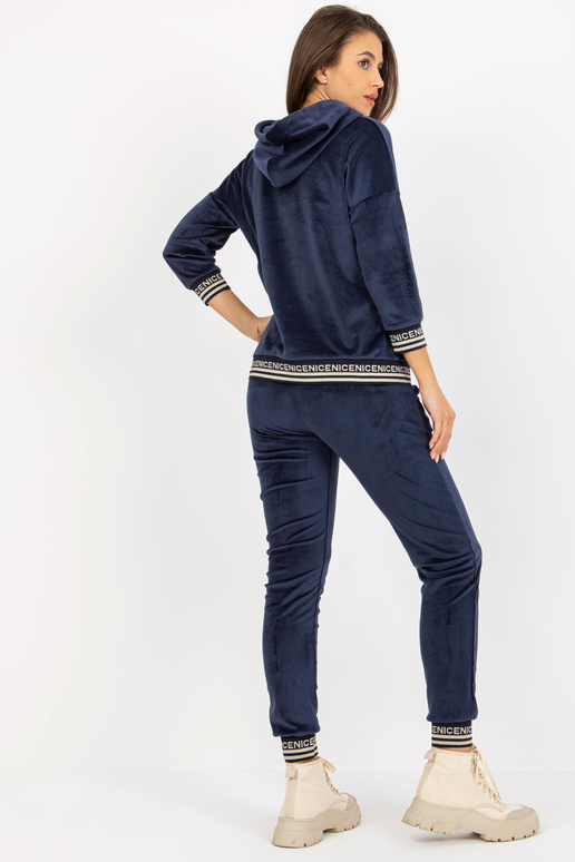 Marineblaues Damen Velours Set s kapucí