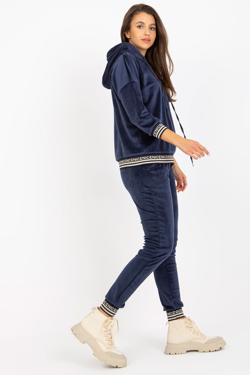 Marineblaues Damen Velours Set s kapucí