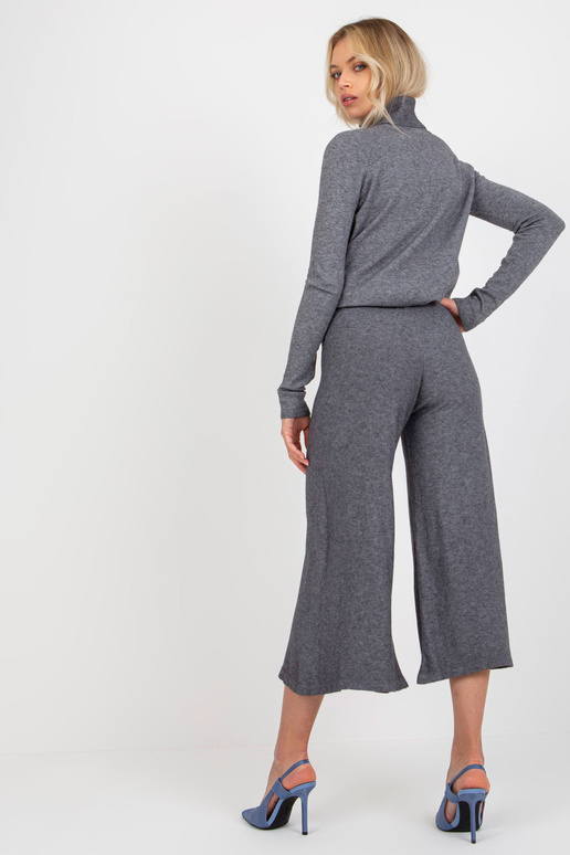 Tmavě šedé široké pletené kalhoty s...