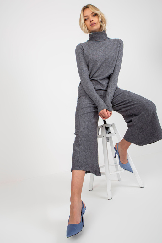 Tmavě šedé široké pletené kalhoty s...