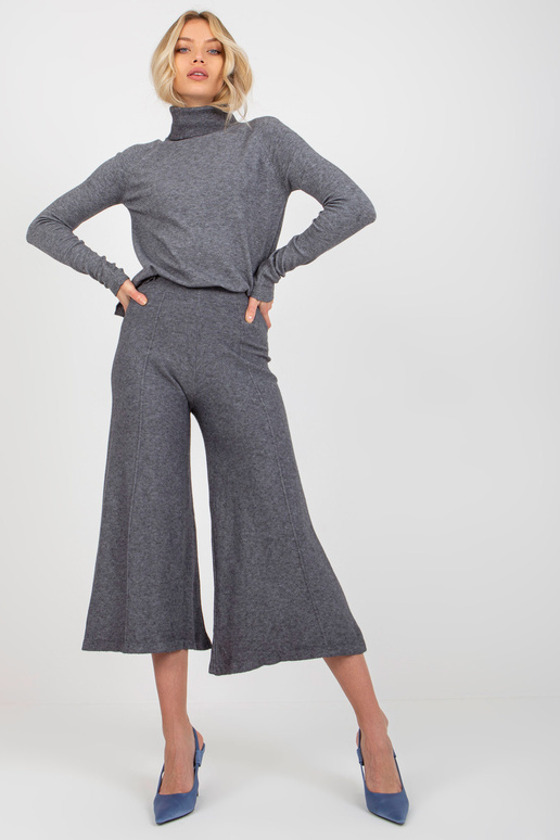 Tmavě šedé široké pletené kalhoty s...