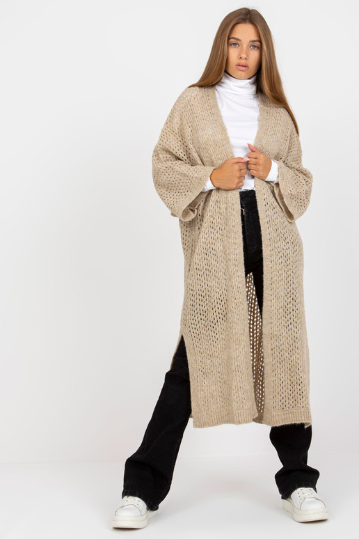 Béžový dlouhý prolamovaný kardigan s...