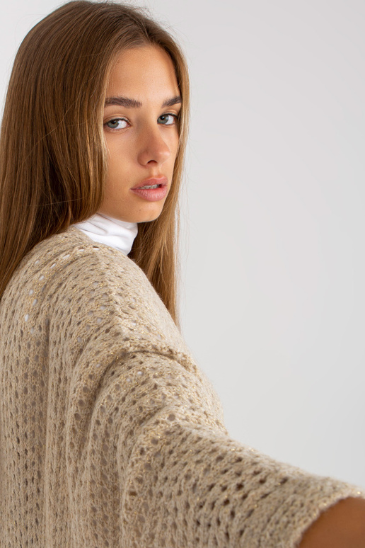 Béžový dlouhý prolamovaný kardigan s...