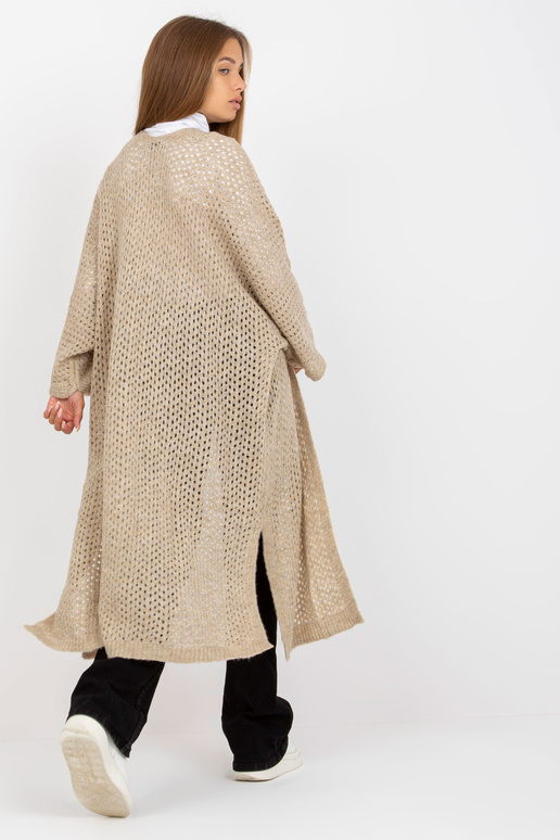 Béžový dlouhý prolamovaný kardigan s...