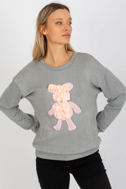 Šedý dámský klasický svetr s 3D nášivkou