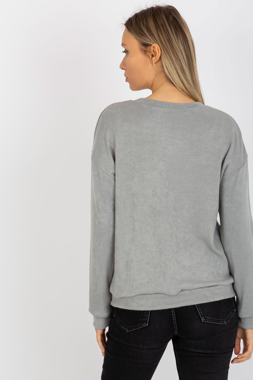 Šedý dámský klasický svetr s 3D nášivkou