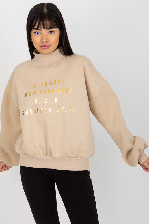 Béžová mikina s nápisy a rolákem Béžová mikina s nápisy a rolákem