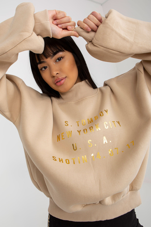 Béžová mikina s nápisy a rolákem Béžová mikina s nápisy a rolákem