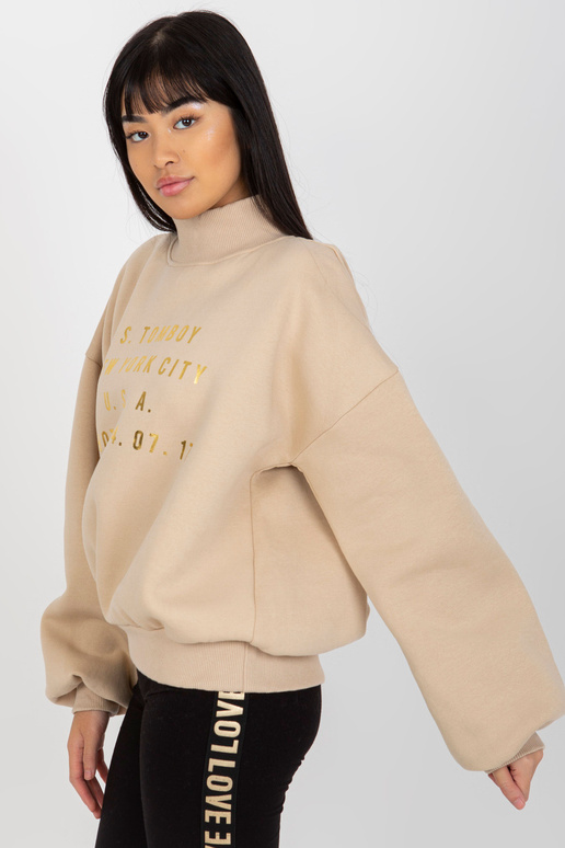 Béžová mikina s nápisy a rolákem Béžová mikina s nápisy a rolákem