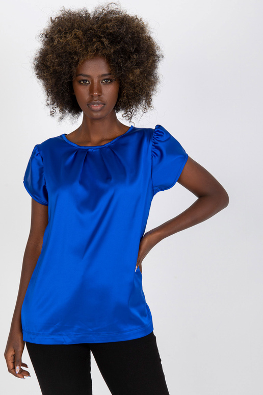 Tmavě modrá hladká halenka s kulatým...