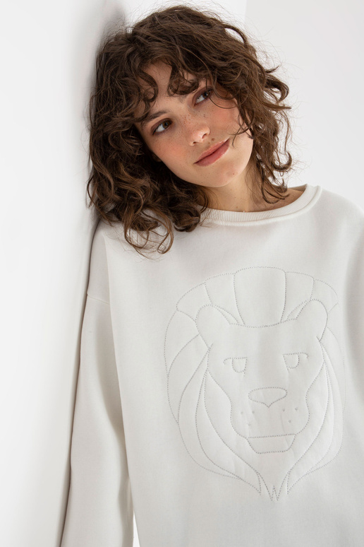 Ecru mikina bez oversize kapuce