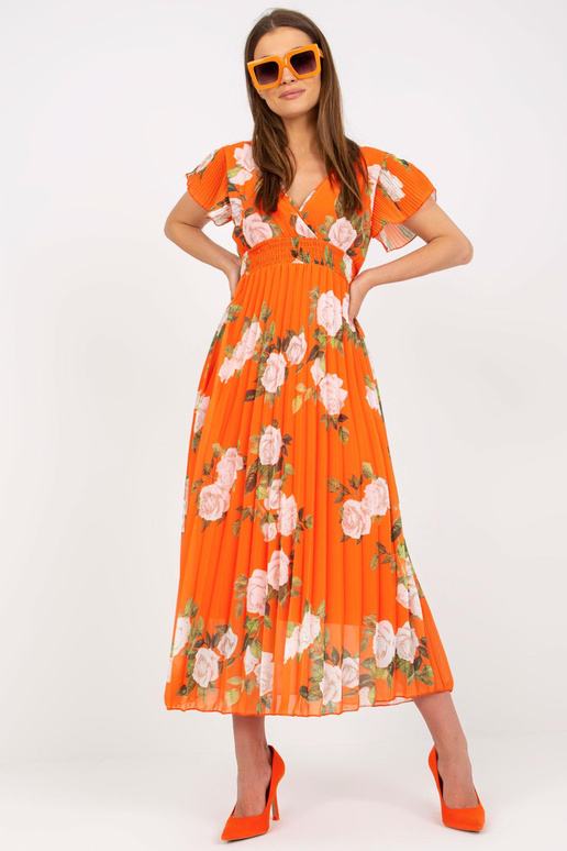 Květinové šaty oranžové plisované...
