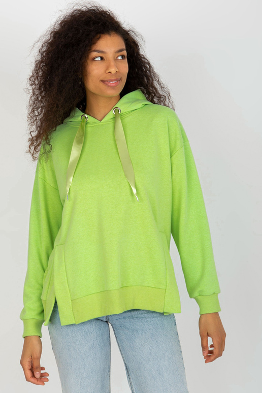 Světle zelená mikina s kapucí a rozparky