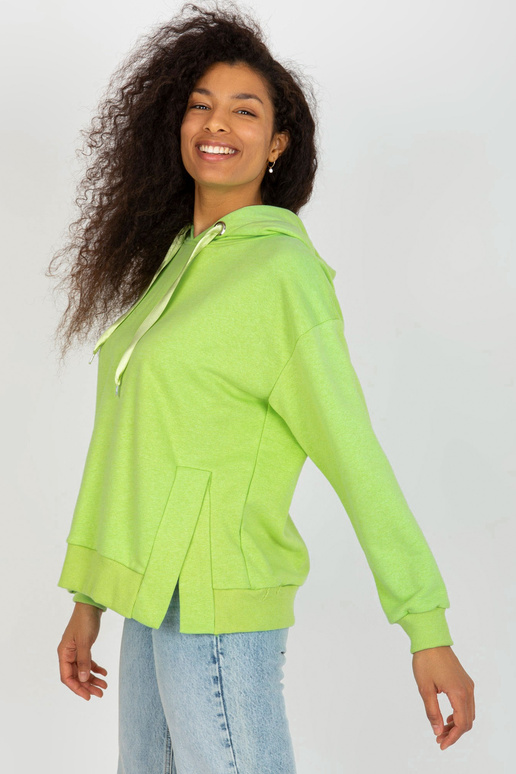 Světle zelená mikina s kapucí a rozparky