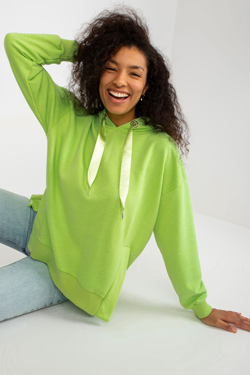Světle zelená mikina s kapucí a rozparky