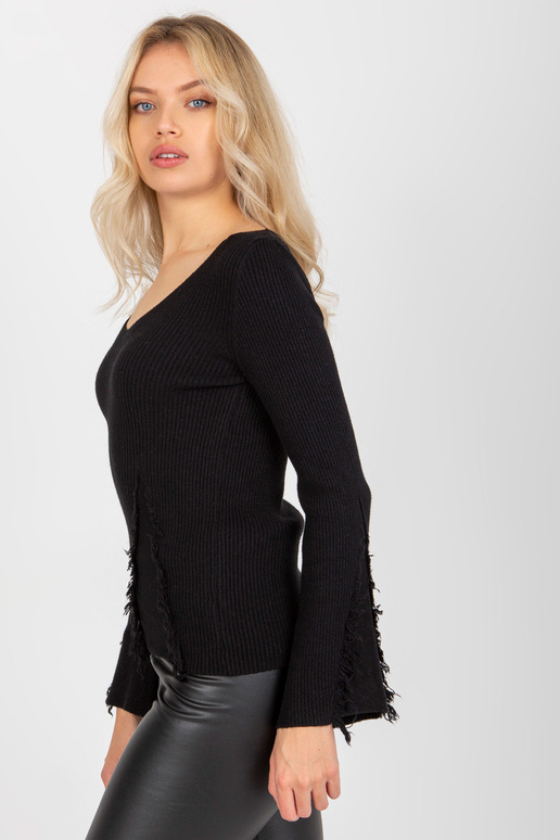 Klasický černý žebrovaný svetr s...