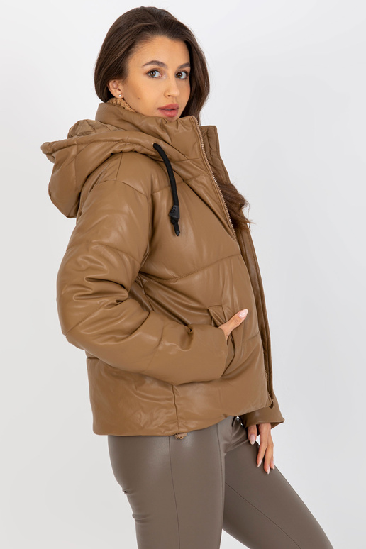 Camel-Daunenjacke aus Öko-Leder mit...