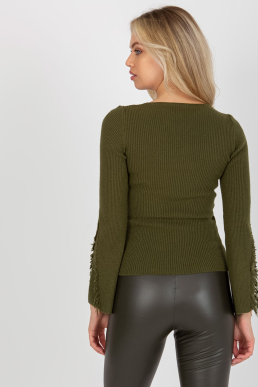 Khaki žebrovaný klasický svetr s...