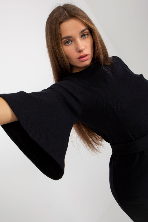 Černé žebrované tužkové šaty s...