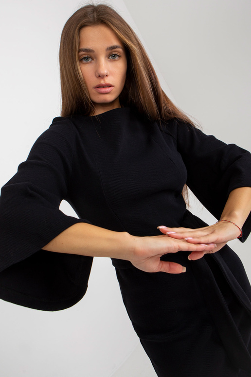 Černé žebrované tužkové šaty s...