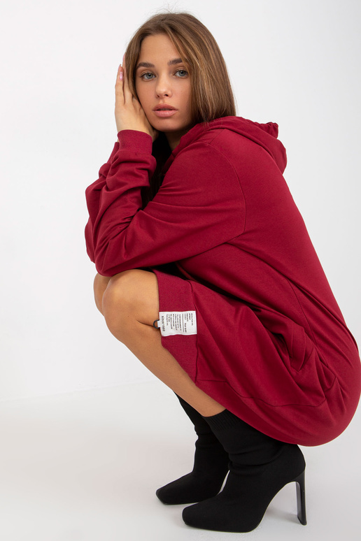 Vínové bavlněné basic mikinové šaty