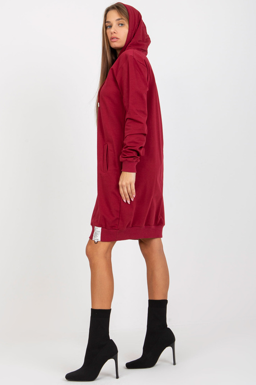 Vínové bavlněné basic mikinové šaty